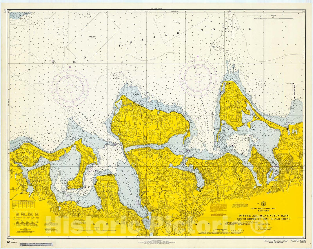 Historic Nautical Map - Oyster And Huntington Bays, 1966 NOAA Chart - Vintage Wall Art