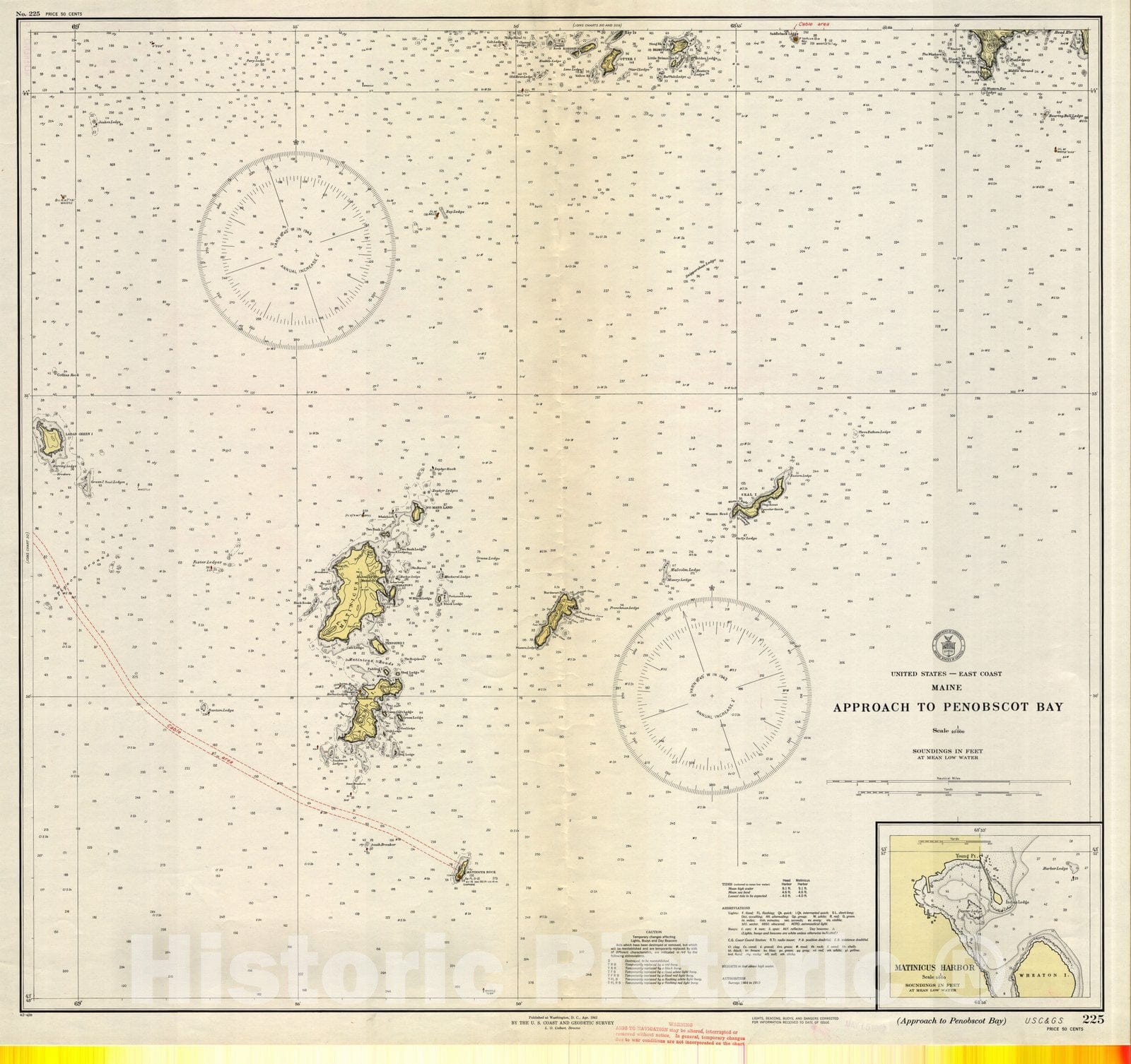 Historic Nautical Map - Approach To Penobscot Bay, 1942 NOAA Chart - Vintage Wall Art