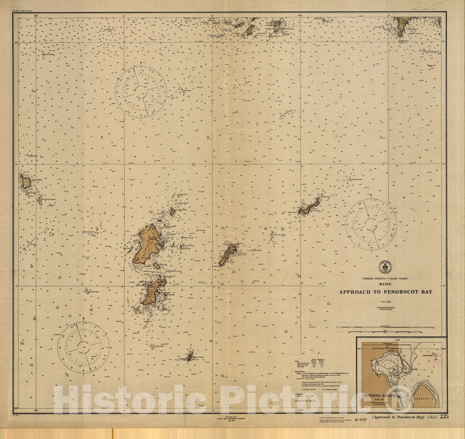 Historic Nautical Map - Approach To Penobscot Bay, 1917 NOAA Chart - Vintage Wall Art