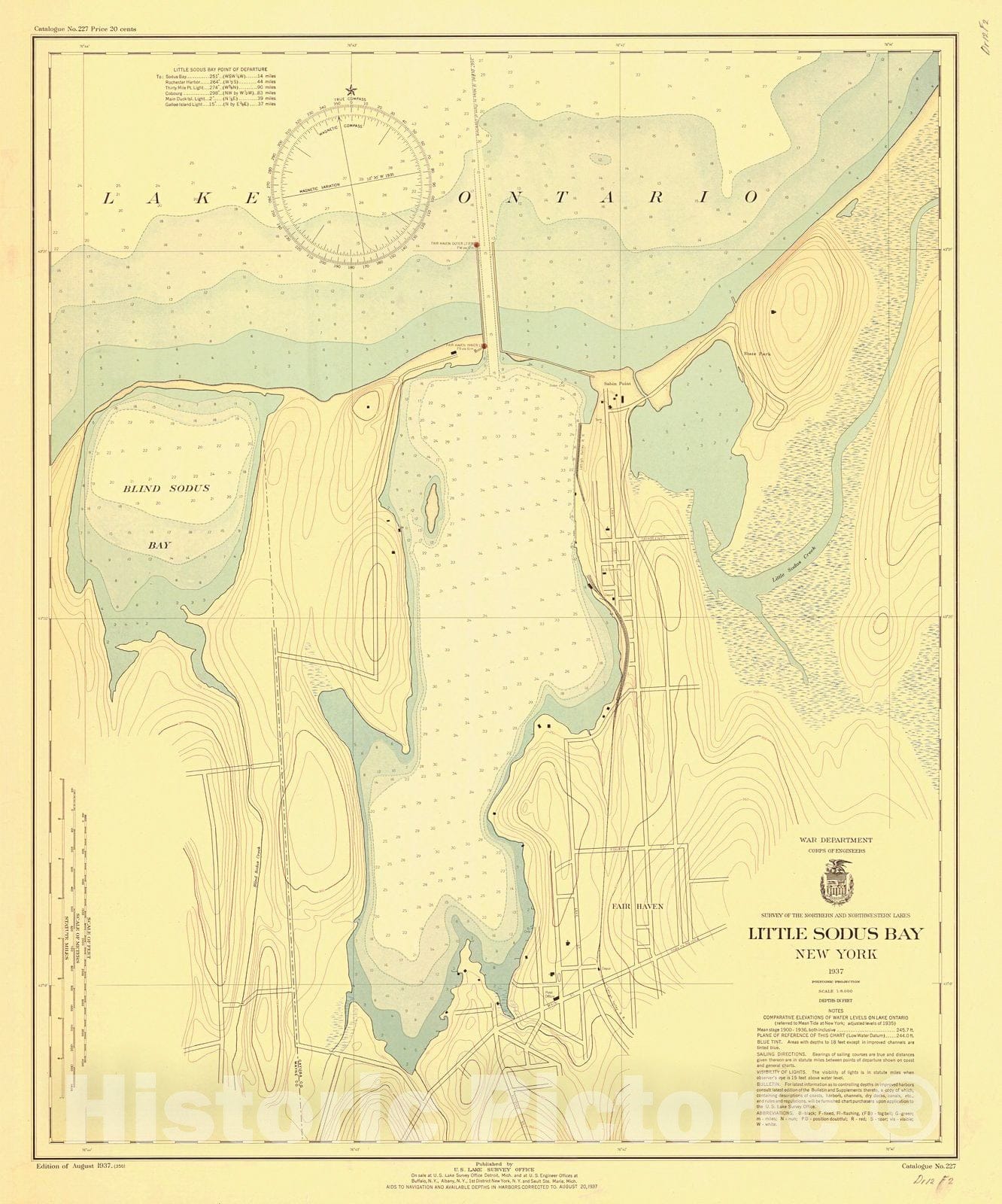 Historic Nautical Map - Little Sodus Bay, New York, 1937 NOAA Chart - Vintage Wall Art