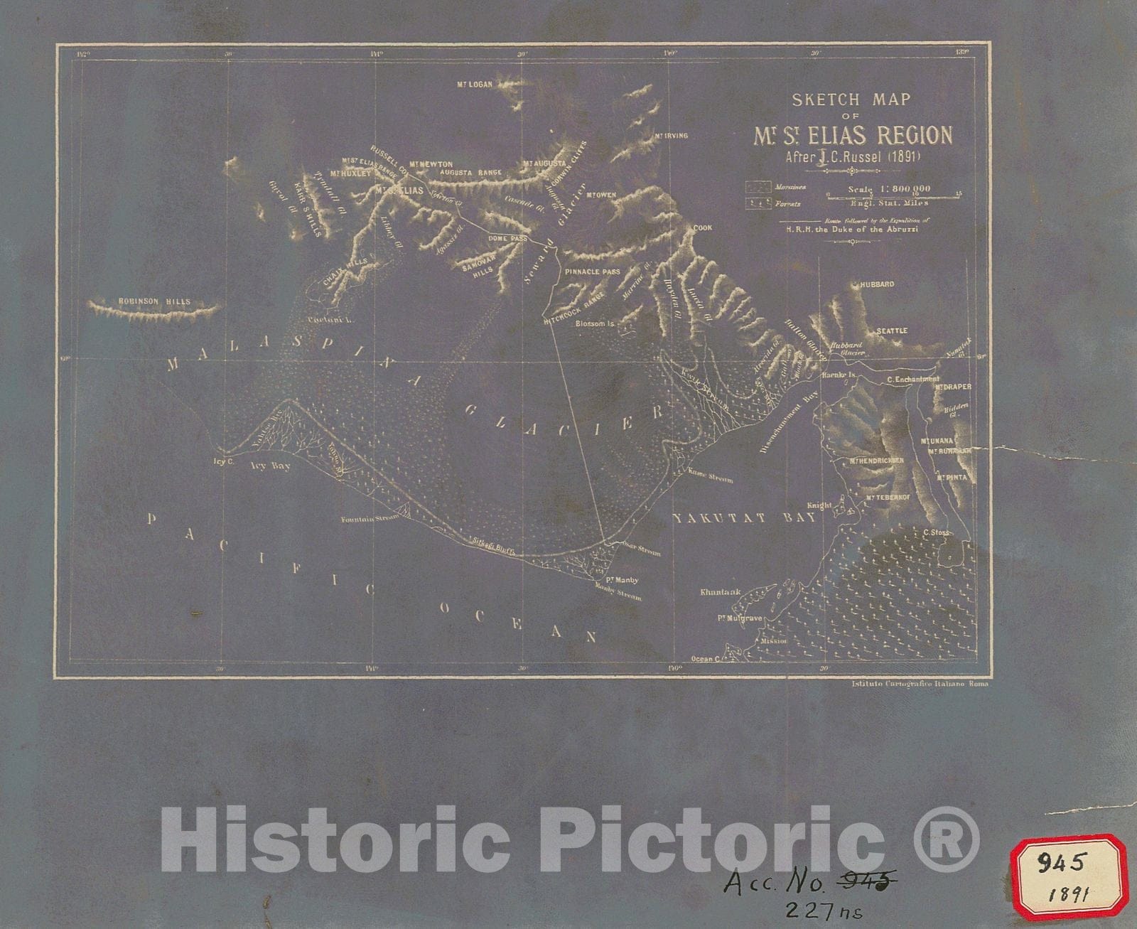 Historic Nautical Map - Sketch Map Of Mt St Elias Region, 1891 NOAA Cartographic - Vintage Wall Art