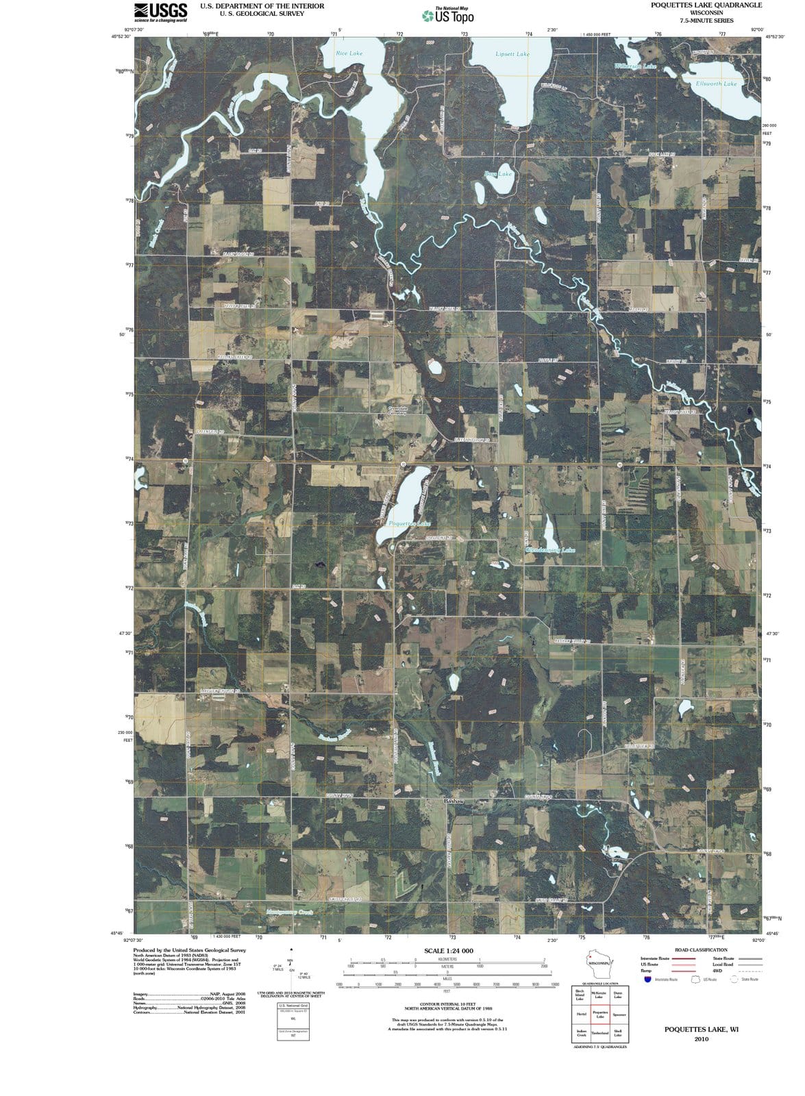 2010 Poquettes Lake, WI - Wisconsin - USGS Topographic Map