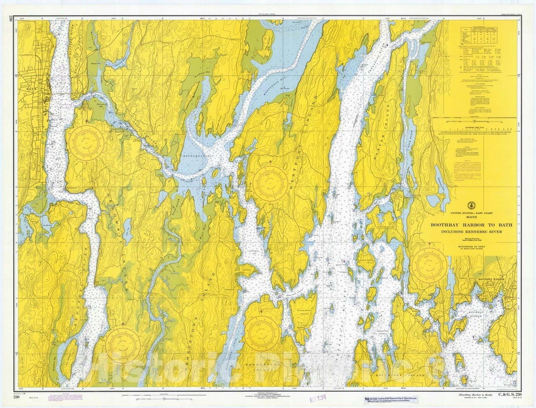 Historic Nautical Map - Boothbay Harbor To Bath, 1970 NOAA Chart - Vintage Wall Art