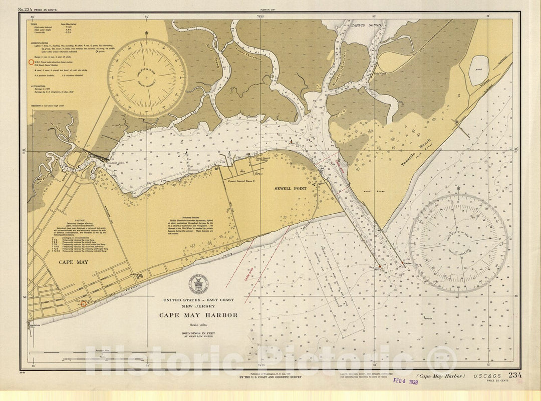 Historic Nautical Map - Cape May Harbor, 1938 NOAA Chart - Vintage Wall Art