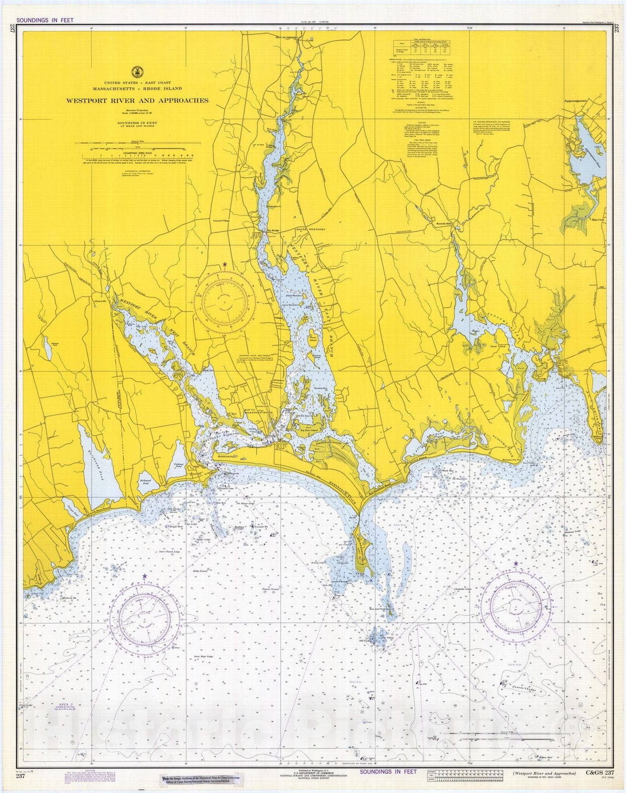 Historic Nautical Map - Westport River And Approaches, Massachusetts - Rhode Island, 1973 NOAA Chart - Vintage Wall Art