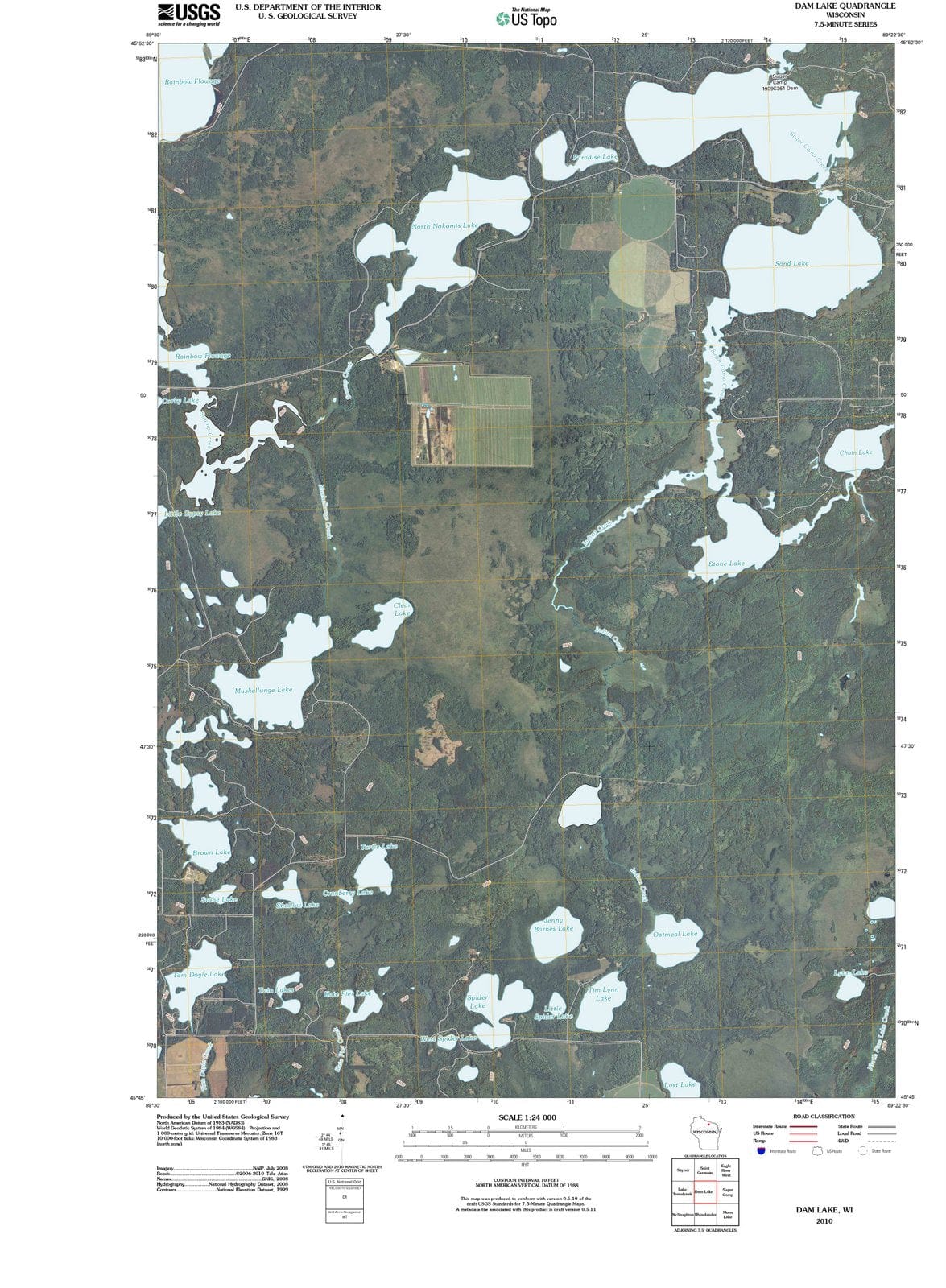 2010 Dam Lake, WI - Wisconsin - USGS Topographic Map