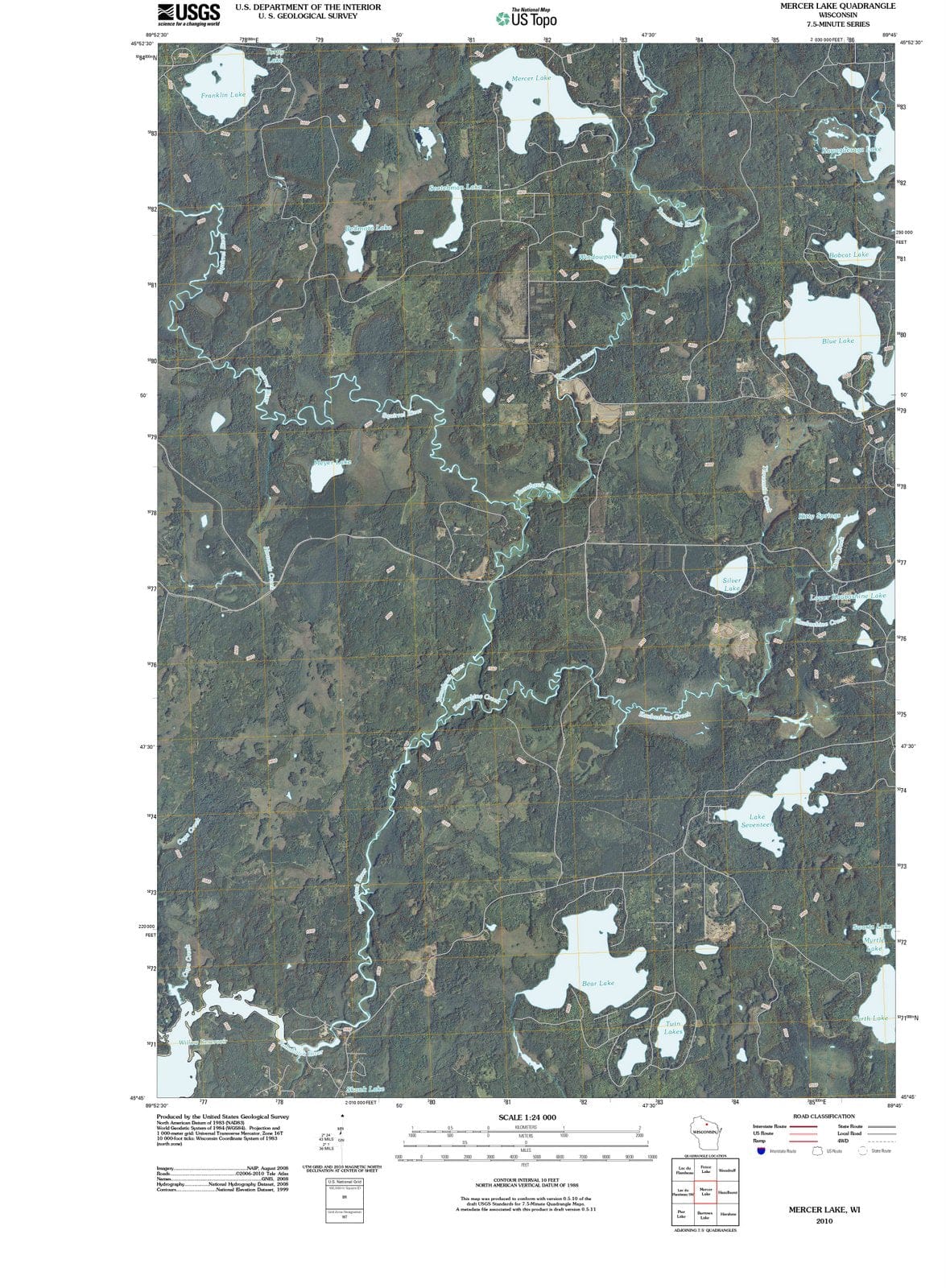 2010 Mercer Lake, WI - Wisconsin - USGS Topographic Map