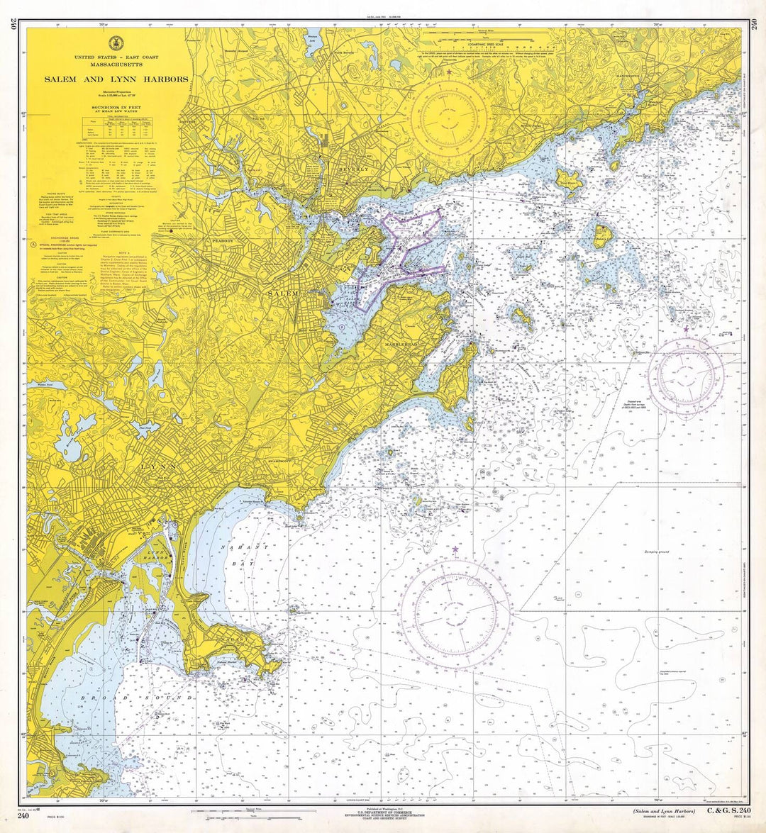 Historic Nautical Map - Salem And Lynn Harbors, Massachusetts, 1968 NOAA Chart - Vintage Wall Art