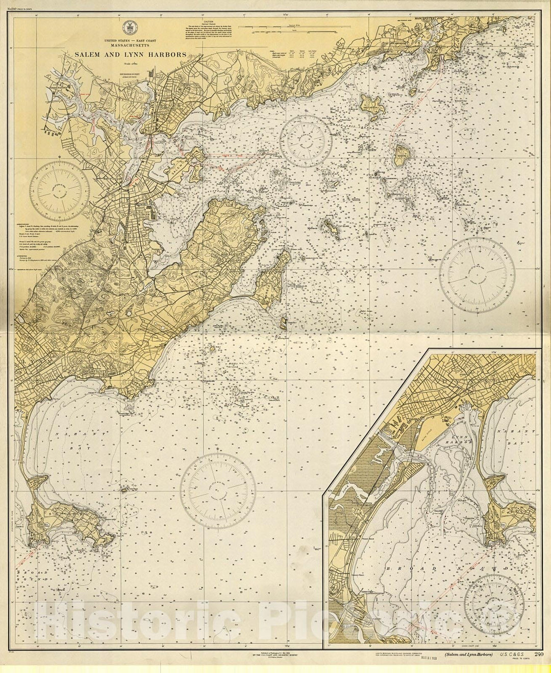 Historic Nautical Map - Salem And Lynn Harbors, 1933 NOAA Chart - Vintage Wall Art