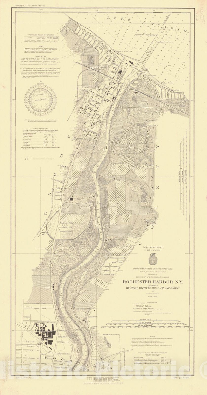 Historic Nautical Map - Rochester Harbor, N.Y. Including Genesee River To Head Of Navigation, 1927 NOAA Chart - Vintage Wall Art