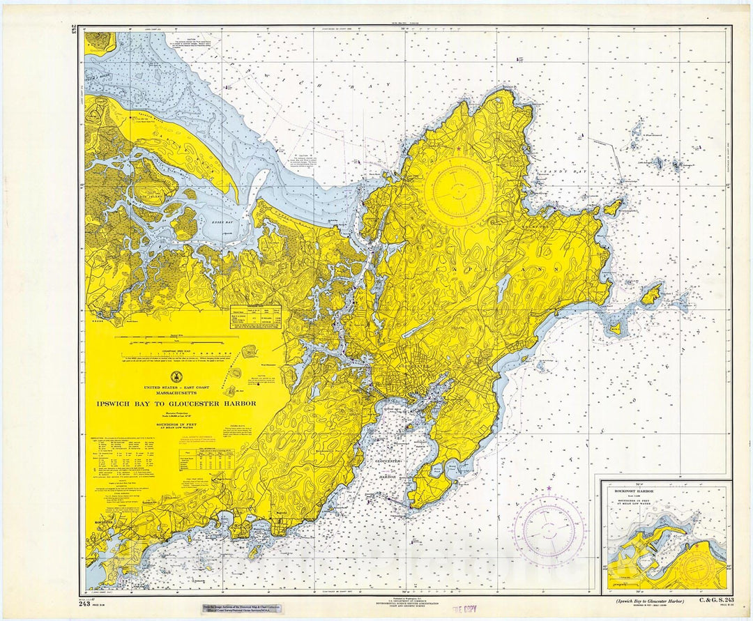 Historic Nautical Map - Ipswich Bay To Gloucester, Massachusetts, 1967 NOAA Chart - Vintage Wall Art