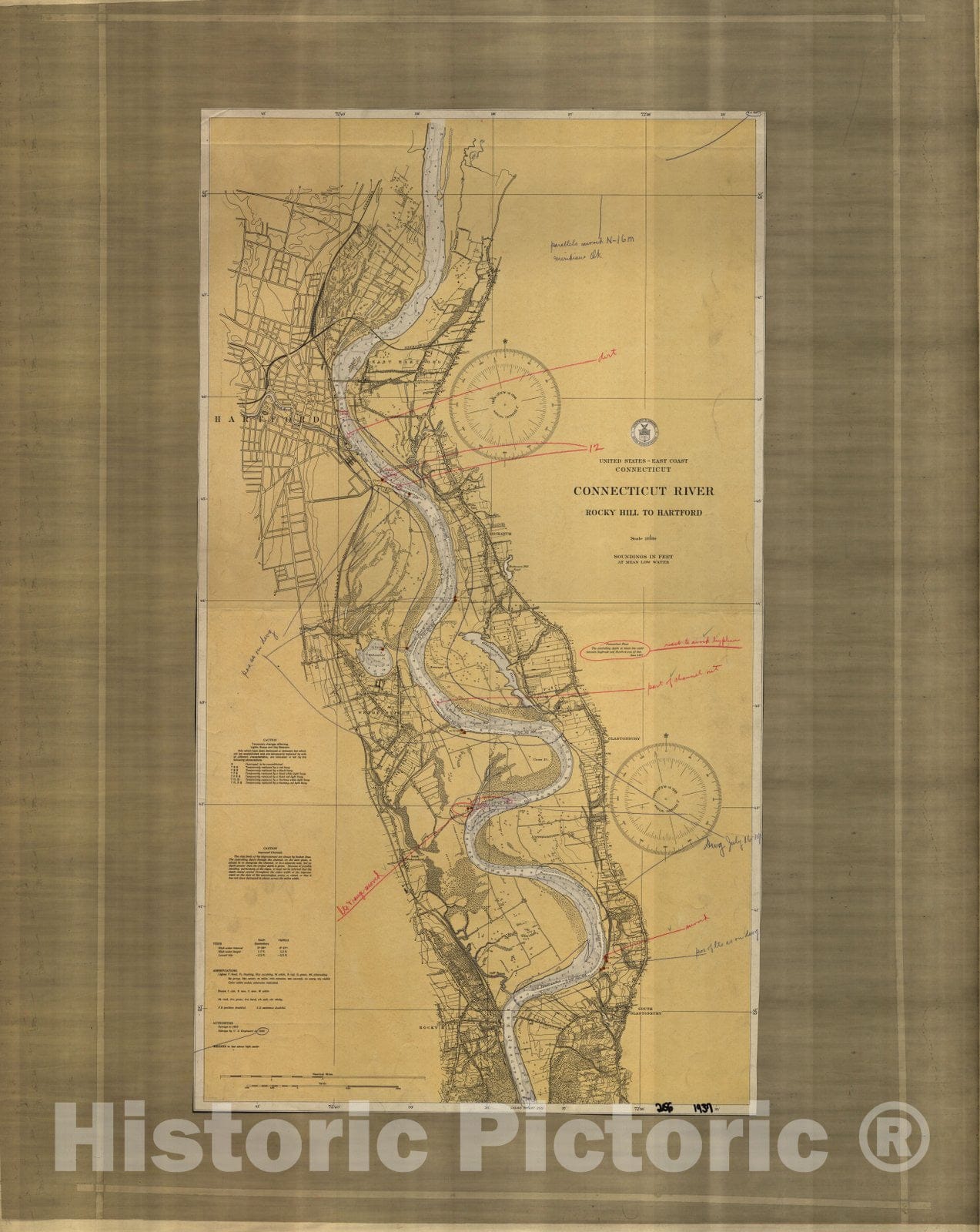 Historic Nautical Map - Connecticut River : Rocky Hill To Hartford, 1937 NOAA Chart - Vintage Wall Art