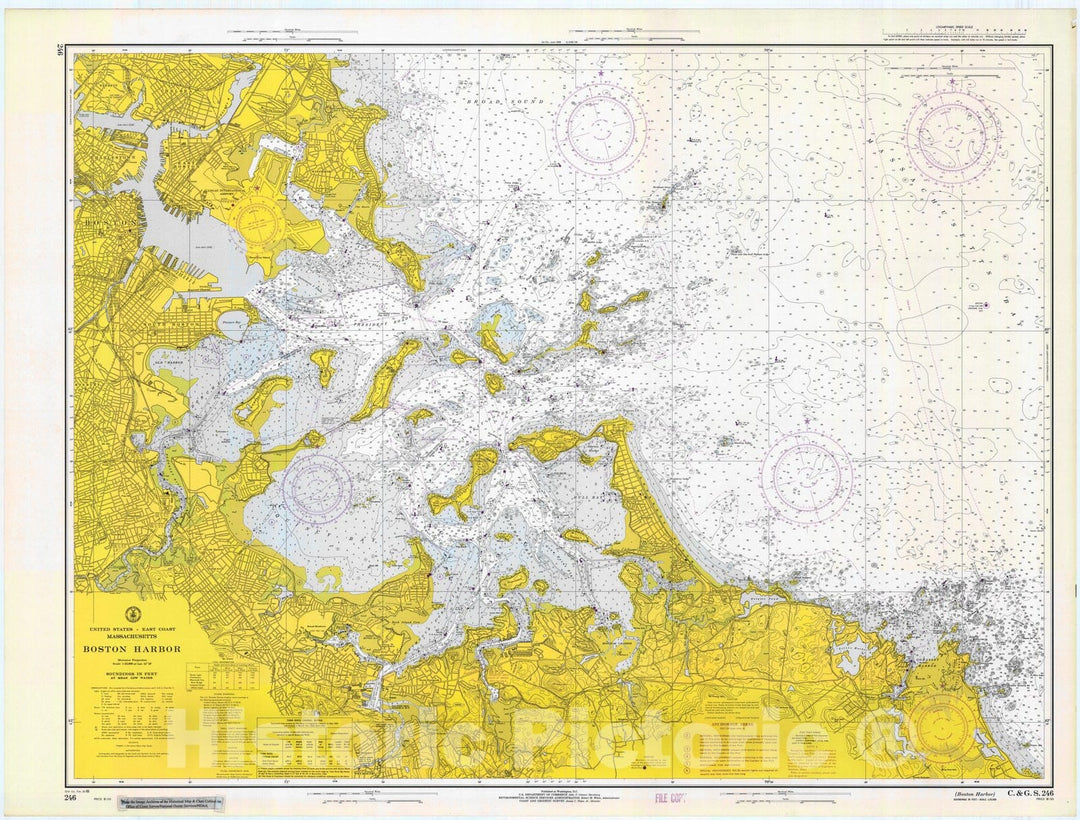 Historic Nautical Map - Boston Harbor, 1966 NOAA Chart - Vintage Wall Art