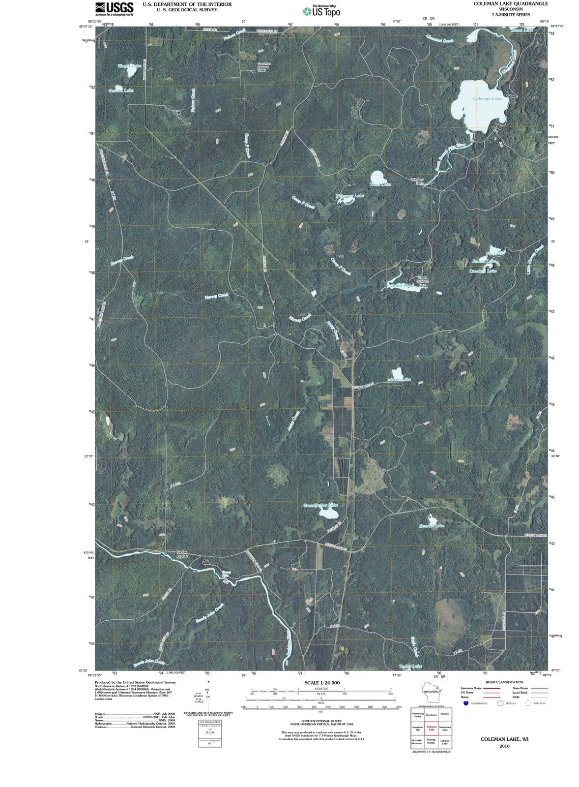 2010 Coleman Lake, WI - Wisconsin - USGS Topographic Map