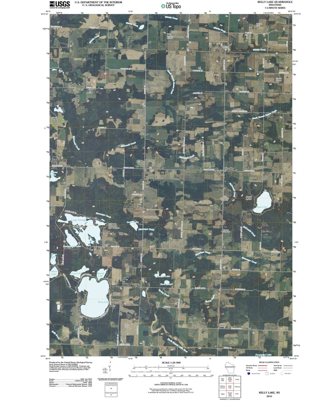 2010 Kelly Lake, WI - Wisconsin - USGS Topographic Map