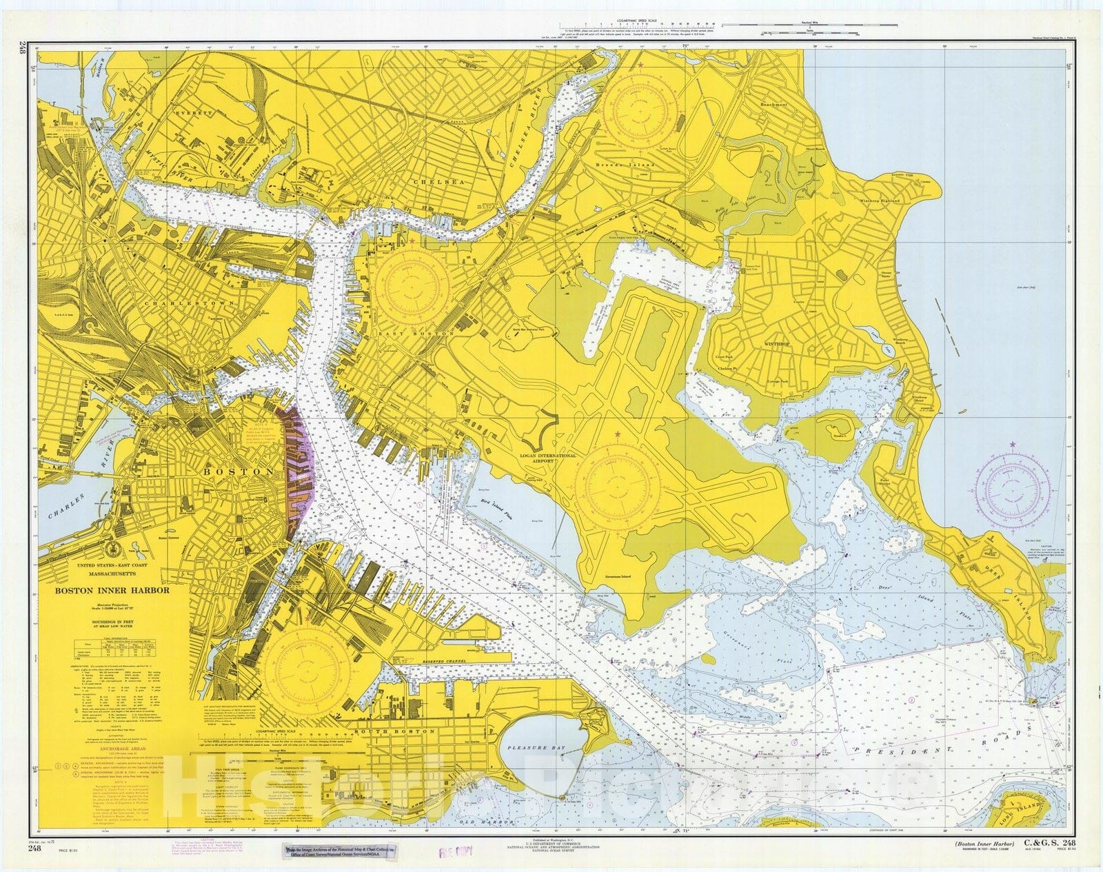 Historic Nautical Map - Boston Inner Harbor, 1971 NOAA Chart - Vintage Wall Art