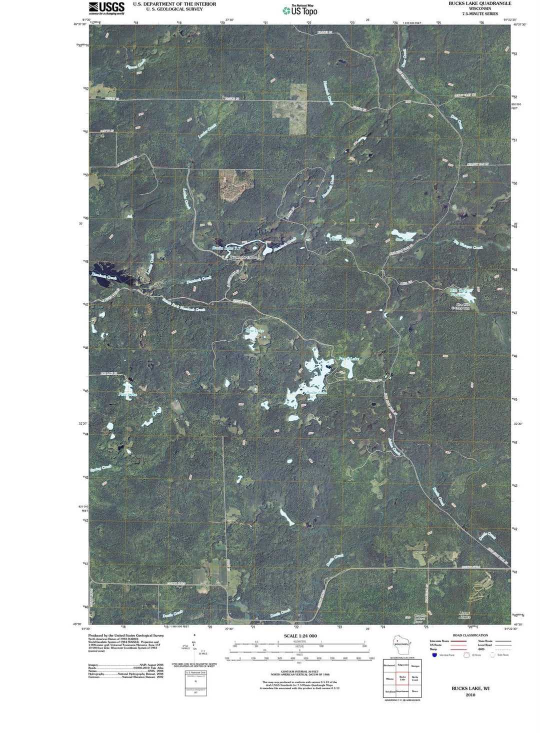 2010 Bucks Lake, WI - Wisconsin - USGS Topographic Map