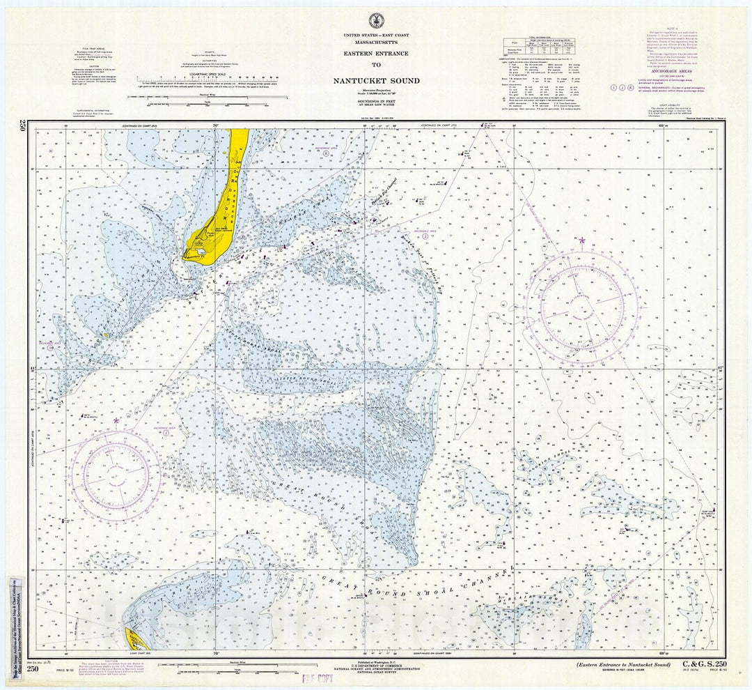 Historic Nautical Map - Eastern Entrance To Nantucket Sound, 1971 NOAA Chart - Vintage Wall Art