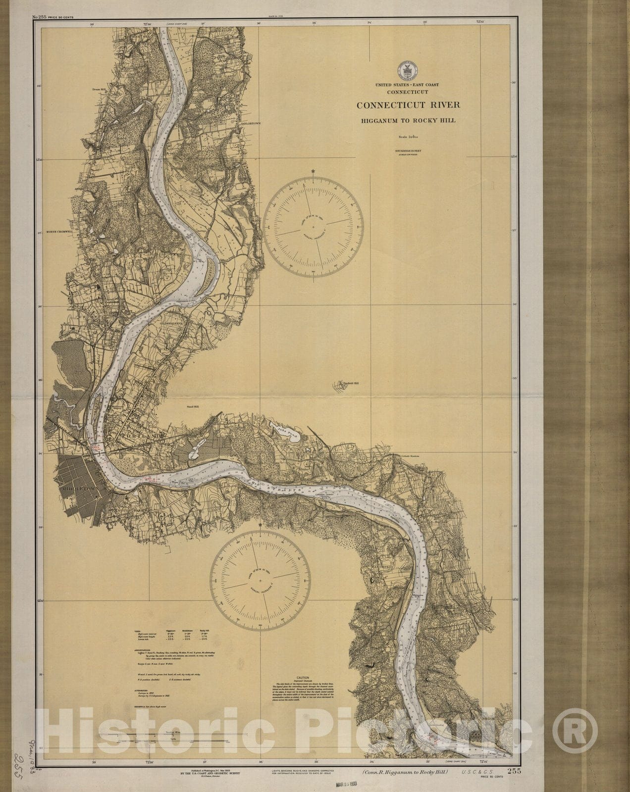 Historic Nautical Map - Connecticut River : Higganum To Rocky Hill, 1933 NOAA Chart - Vintage Wall Art