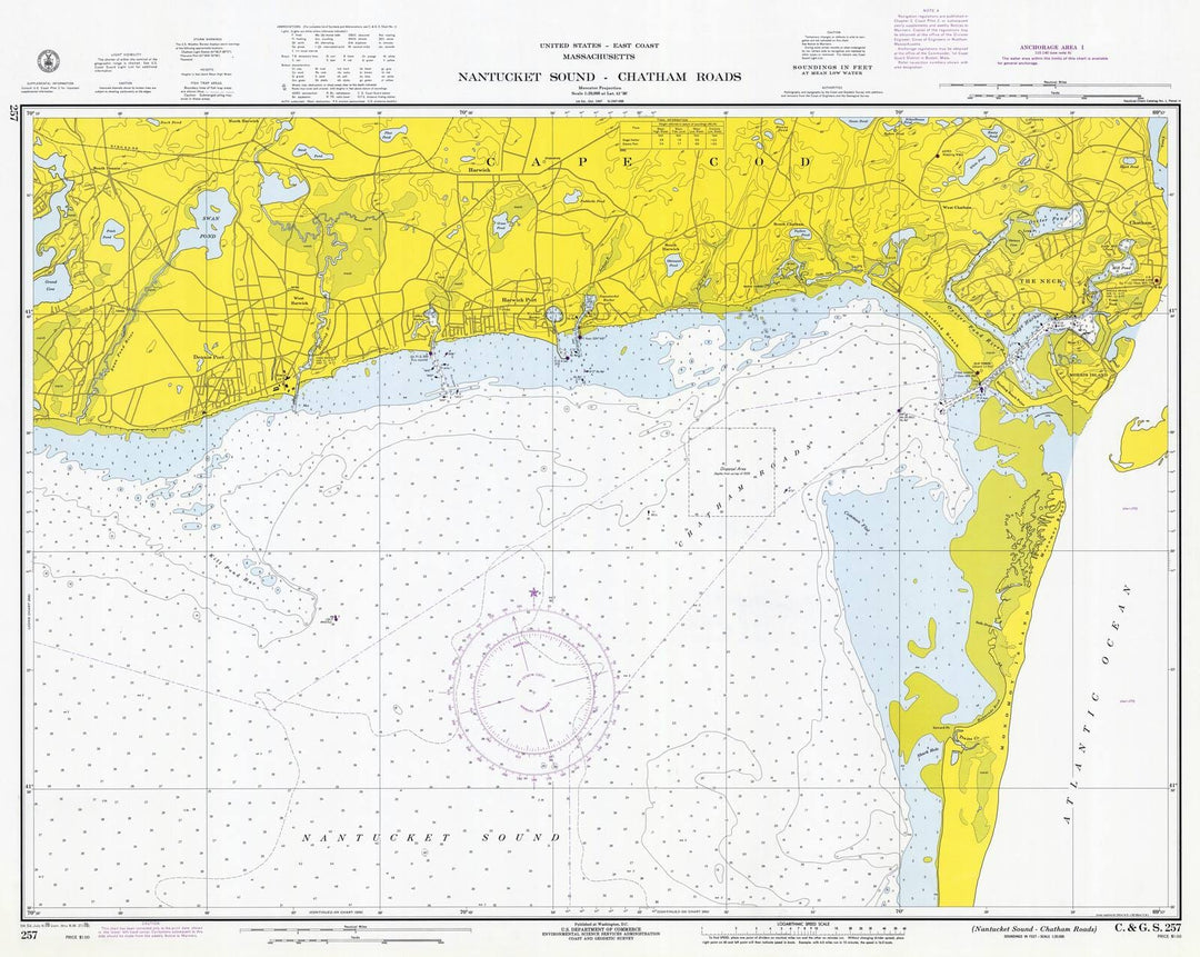 Historic Nautical Map - Nantucket Sound - Chatham Roads, 1970 NOAA Chart - Vintage Wall Art