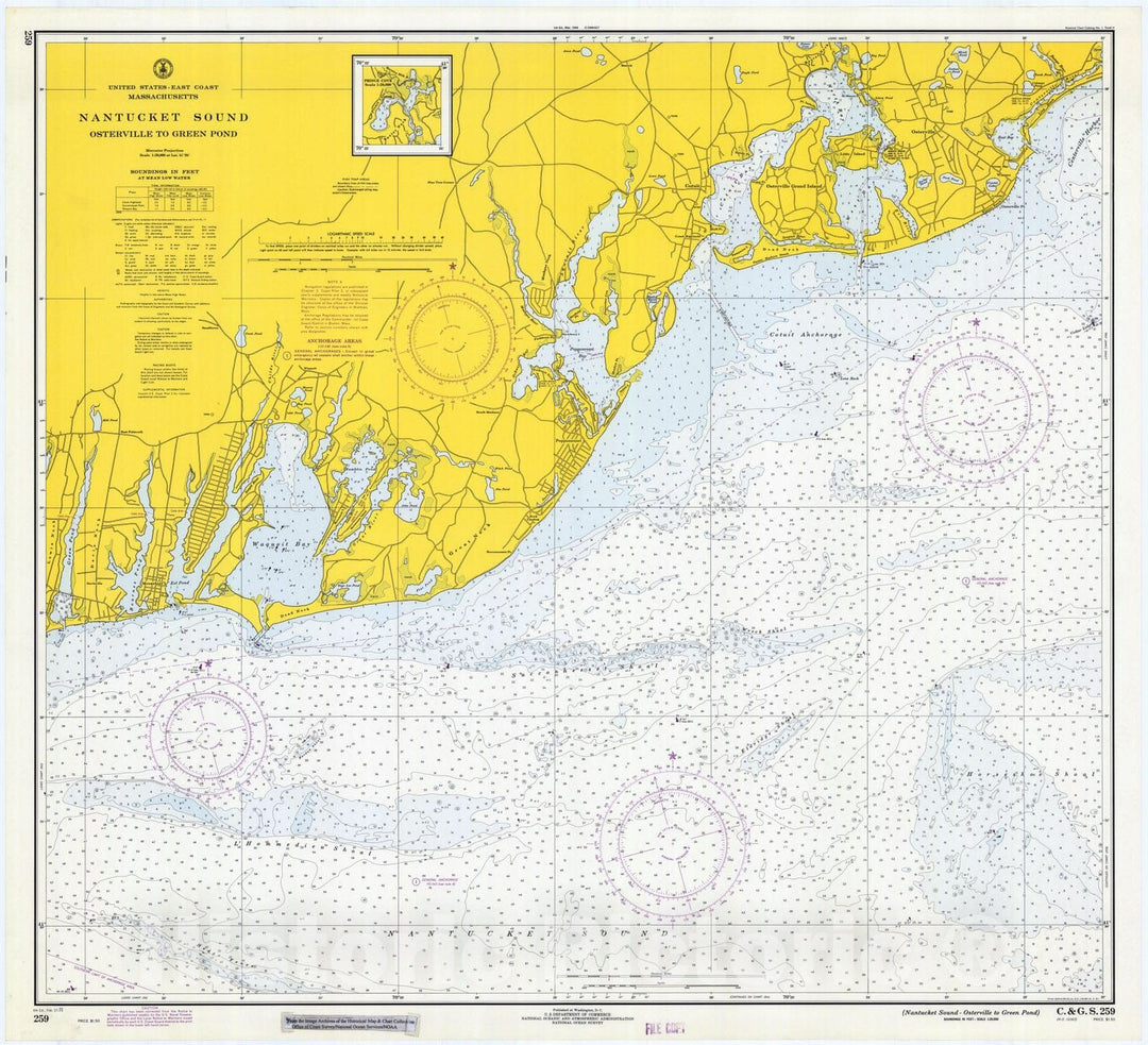 Historic Nautical Map - Nantucket Sound - Osterville To Green Pond, 1971 NOAA Chart - Vintage Wall Art