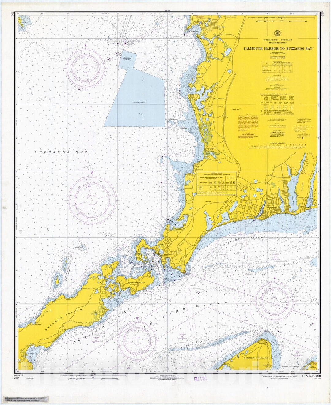 Historic Nautical Map - Falmouth Harbor To Buzzards Bay, 1968 NOAA Chart - Vintage Wall Art