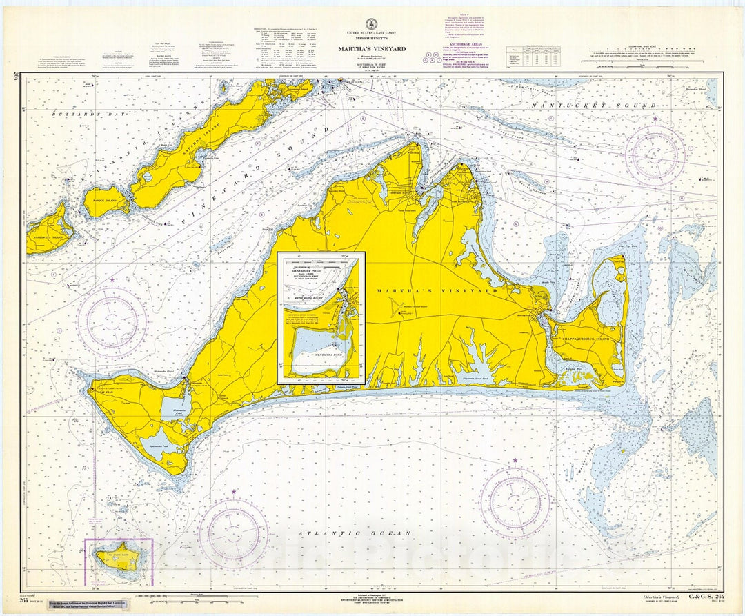 Historic Nautical Map - Martha'S Vineyard, 1967 NOAA Chart - Vintage Wall Art