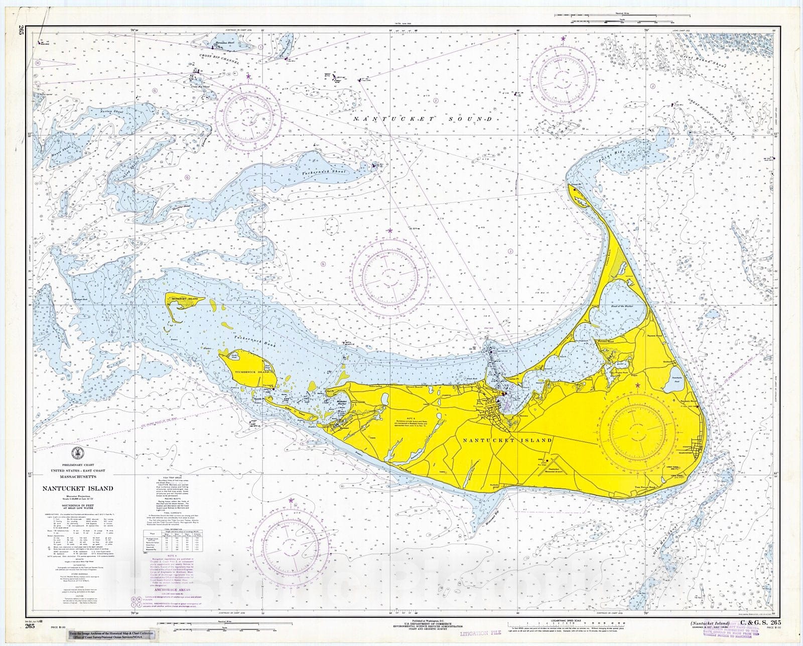 Historic Nautical Map - Nantucket Island, 1968 NOAA Chart - Vintage Wall Art