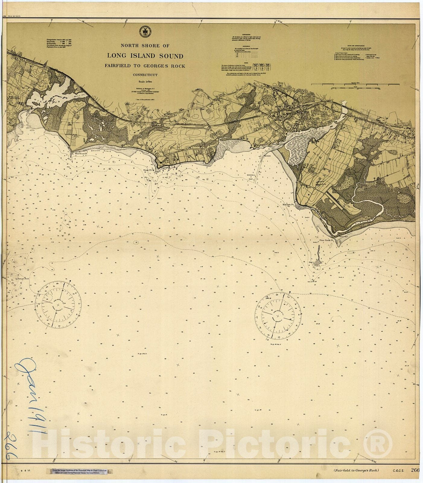 Historic Nautical Map - Fairfield To Georgia'S Rock, 1911 NOAA Chart - Vintage Wall Art