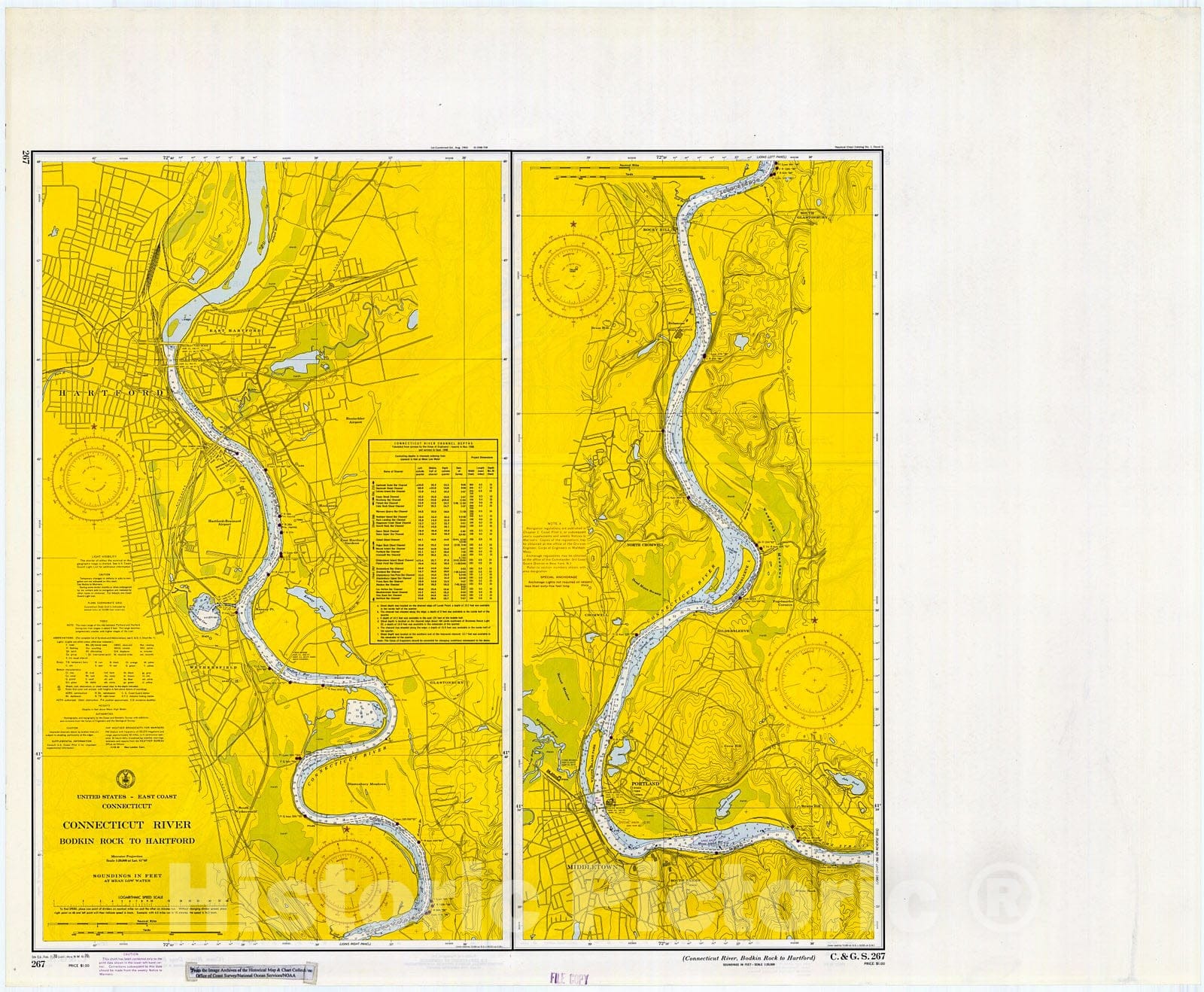 Historic Nautical Map - Connecticut River, Bodkin Rock To Hartford, 1970 NOAA Chart - Vintage Wall Art