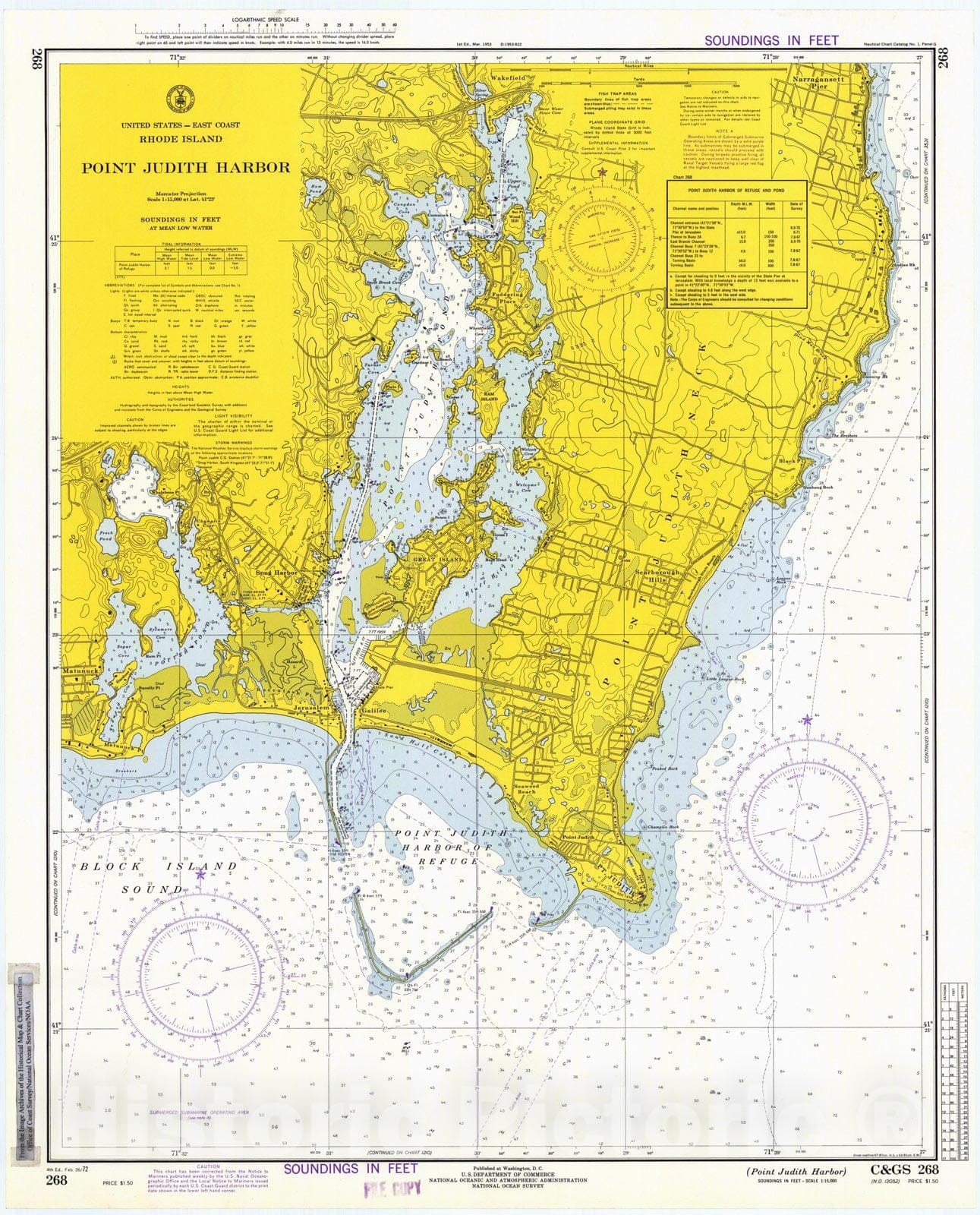 Historic Nautical Map - Point Judith Harbor, 1972 NOAA Chart - Vintage Wall Art