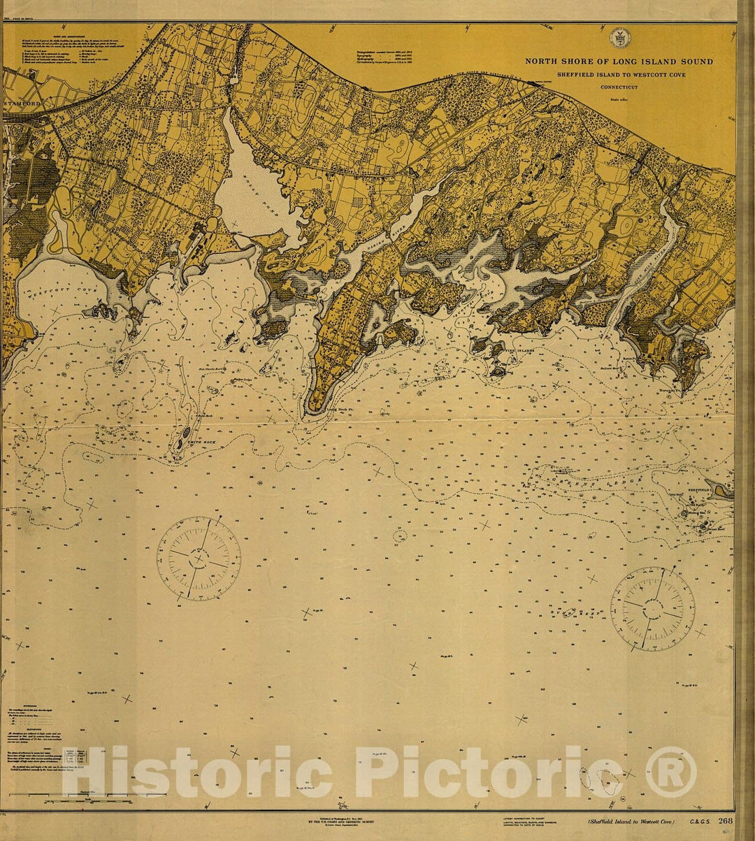 Historic Nautical Map - North Shore Of Long Island Sound : Sheffield Island To Westcott Cove, 1915 NOAA Chart - Vintage Wall Art