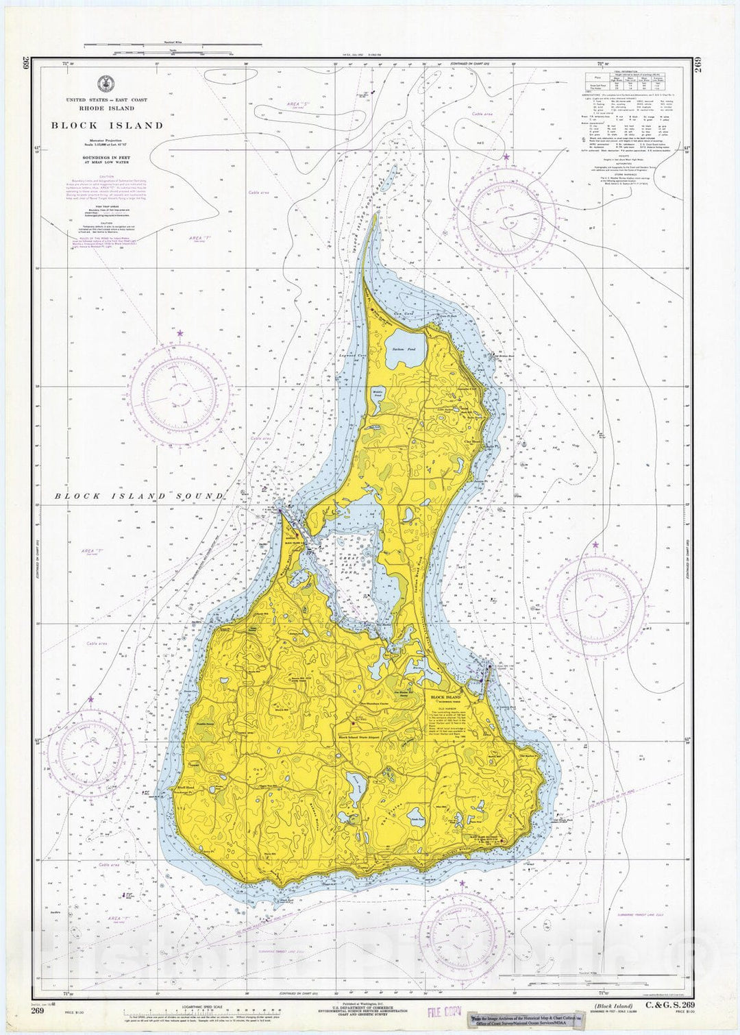 Historic Nautical Map - Block Island, 1968 NOAA Chart - Vintage Wall Art