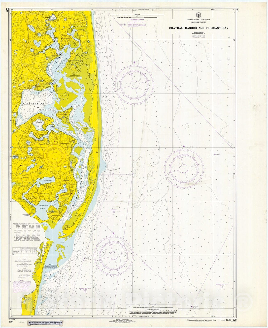 Historic Nautical Map - Chatham Harbor And Pleasant Bay, 1968 NOAA Chart - Vintage Wall Art