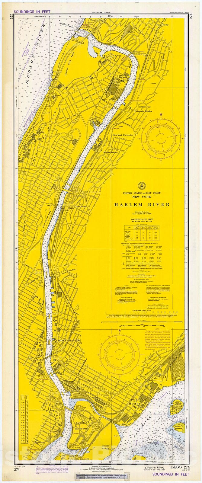 Historic Nautical Map - Harlem River, 1973 NOAA Chart - Vintage Wall Art