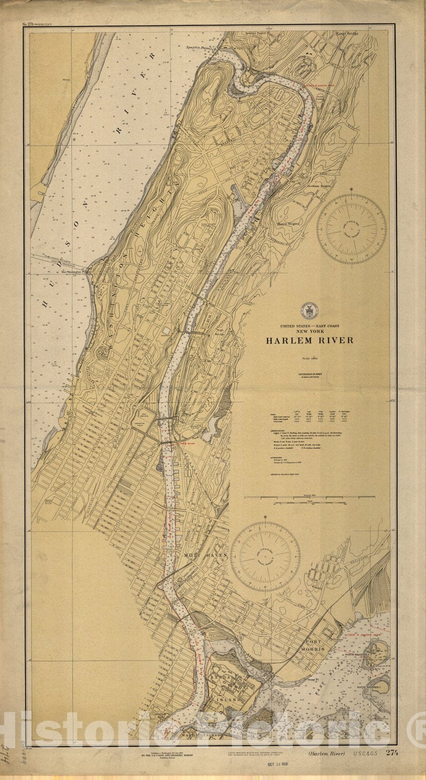 Historic Nautical Map - Harlem River, 1929 NOAA Chart - Vintage Wall Art