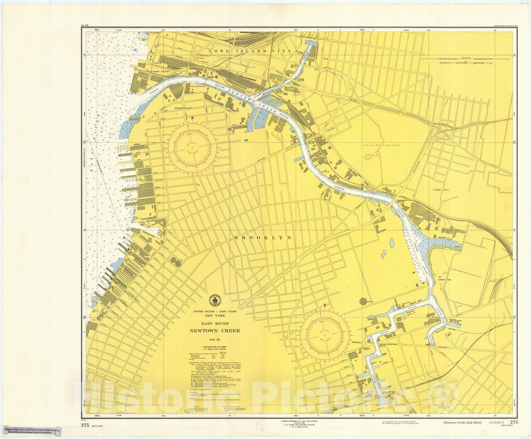 Historic Nautical Map - Newton Creek, East River, 1952 NOAA Chart - Vintage Wall Art