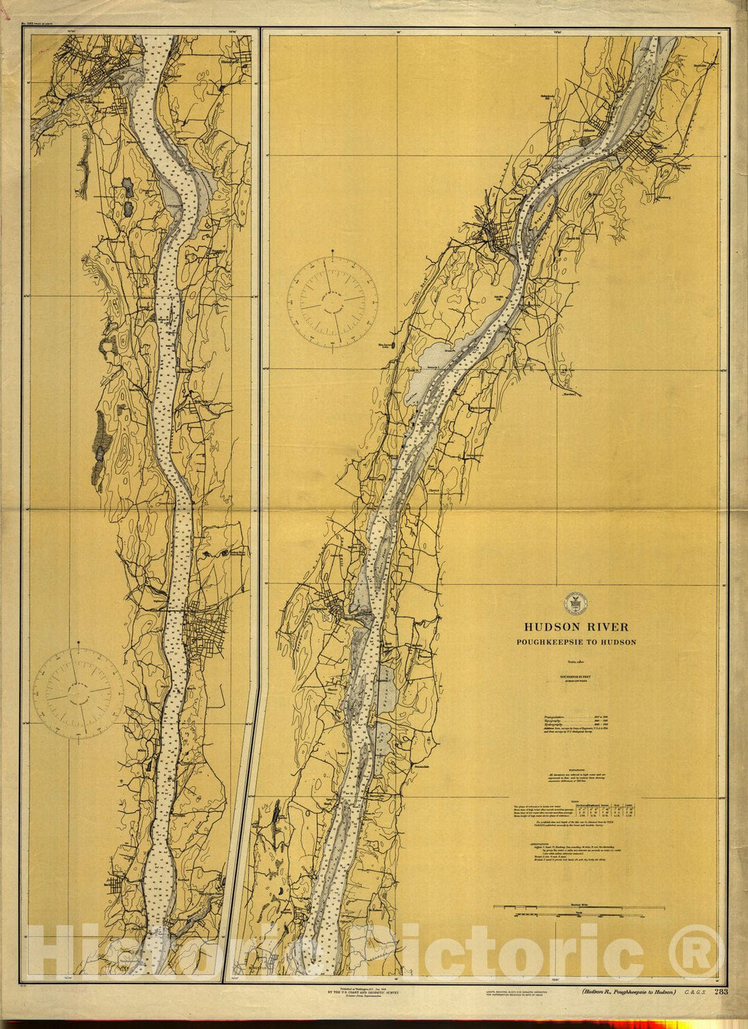 Historic Nautical Map - Hudson River : Poughkeepsie To Hudson, 1916 NOAA Chart - Vintage Wall Art