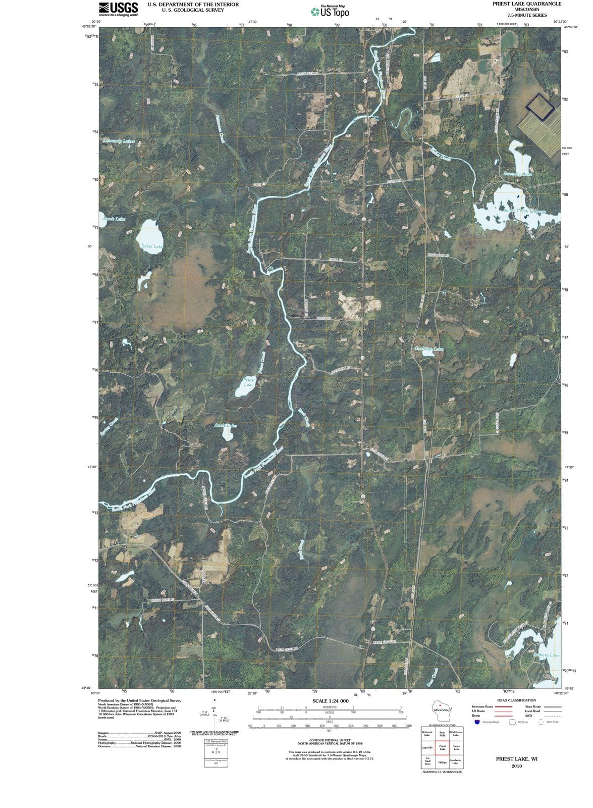 2010 Priest Lake, WI - Wisconsin - USGS Topographic Map