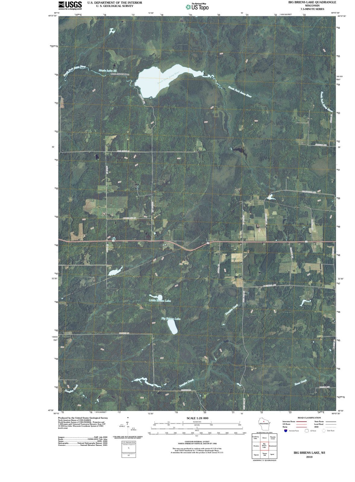 2010 Big Briens Lake, WI - Wisconsin - USGS Topographic Map