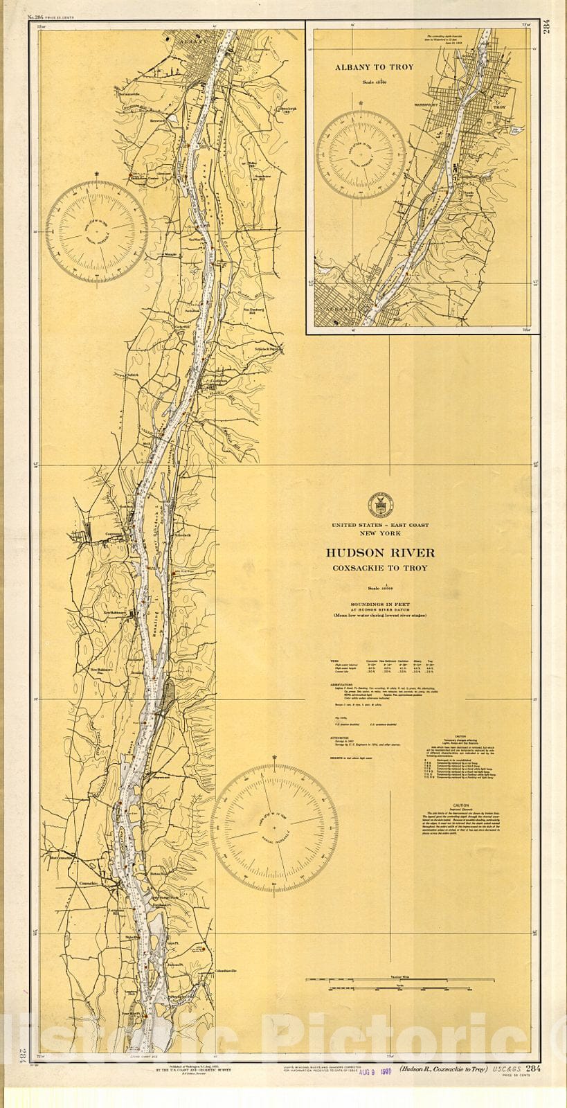 Historic Nautical Map - Hudson River : Coxsackie To Troy, 1935 NOAA Chart - Vintage Wall Art