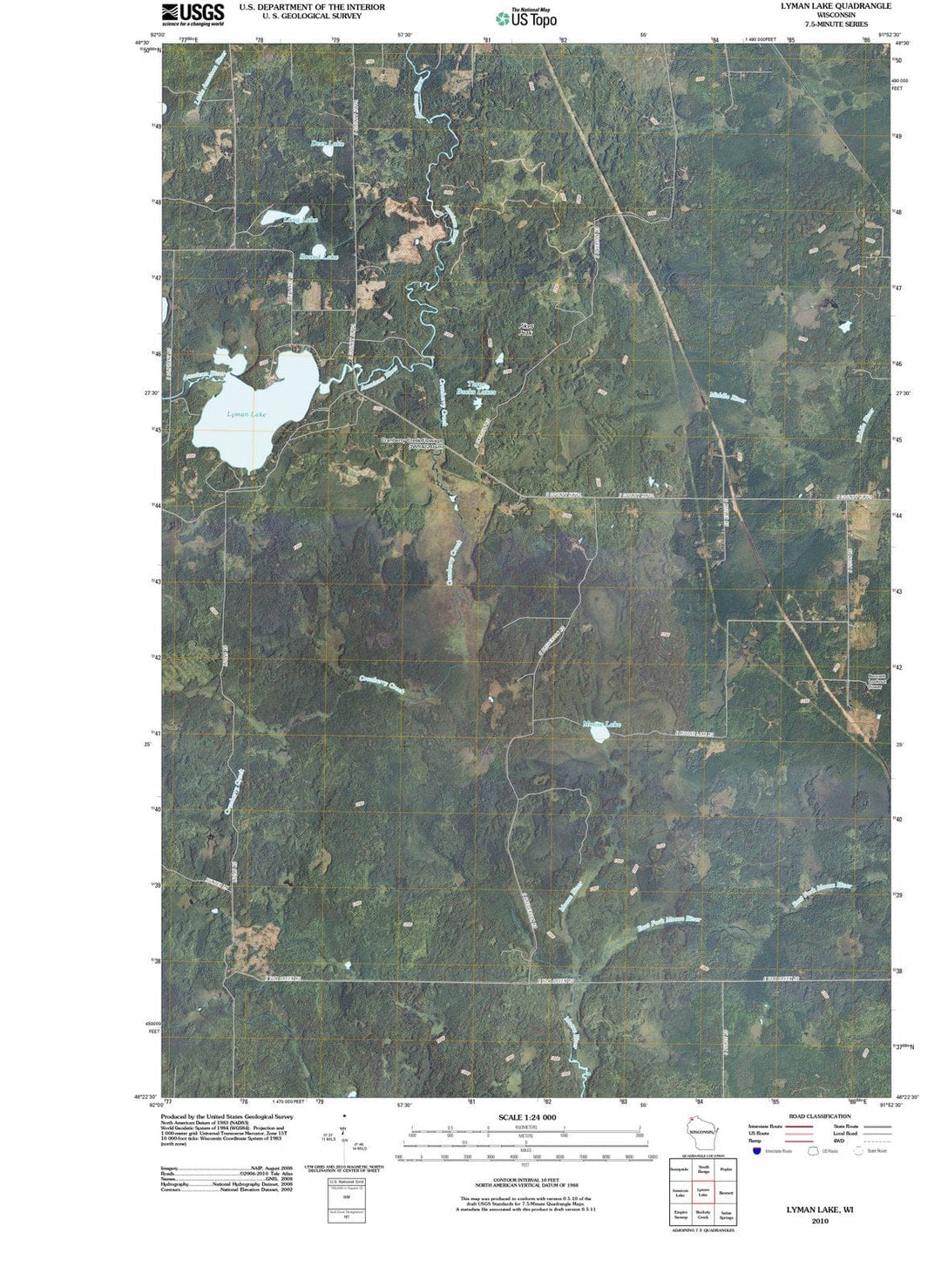 2010 Lyman Lake, WI - Wisconsin - USGS Topographic Map