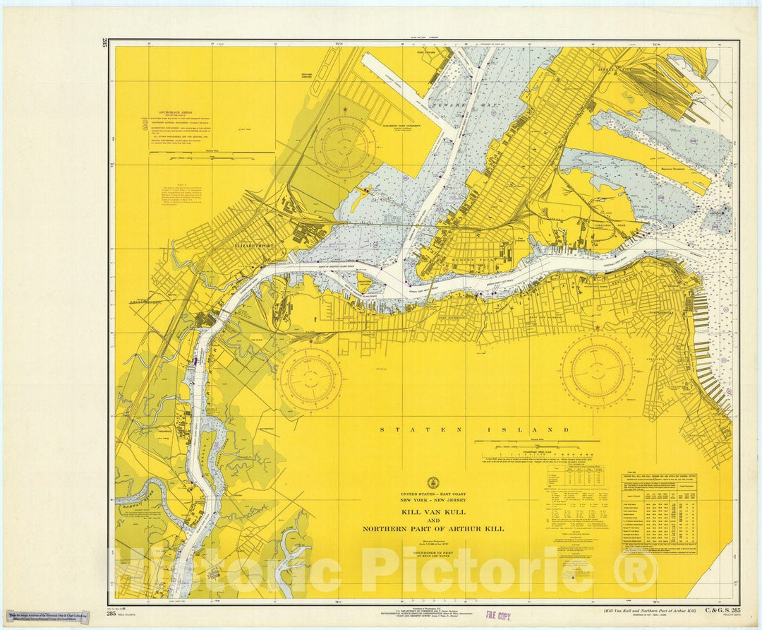 Historic Nautical Map - Kill Van Kull And Northern Part Of Arthur Kill, 1966 NOAA Chart - Vintage Wall Art