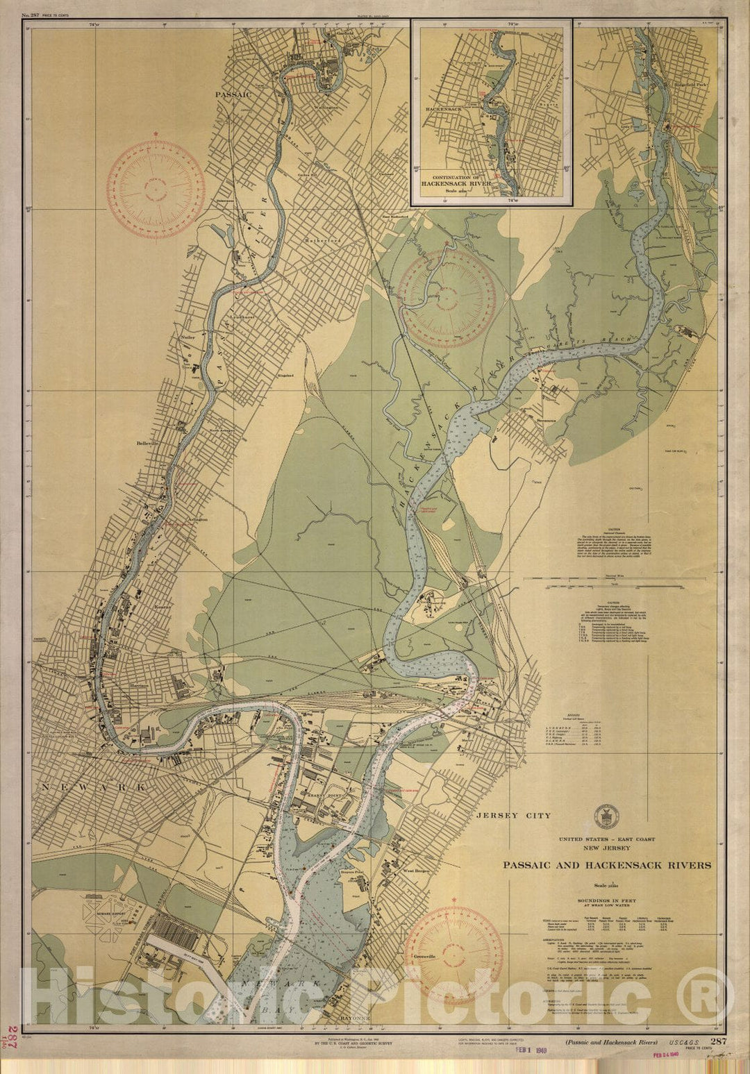 Historic Nautical Map - Passaic And Hackensack Rivers, 1940 NOAA Chart - Vintage Wall Art