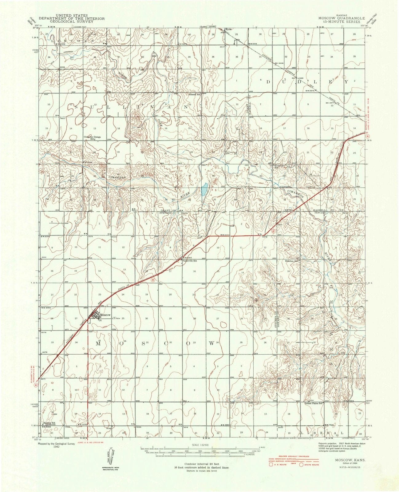 1944 Moscow, KS - Kansas - USGS Topographic Map