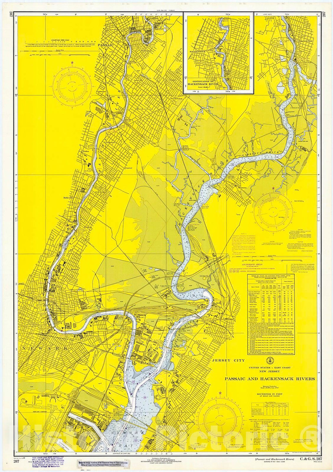 Historic Nautical Map - Passaic And Hackensack Rivers, 1969 NOAA Chart - Vintage Wall Art