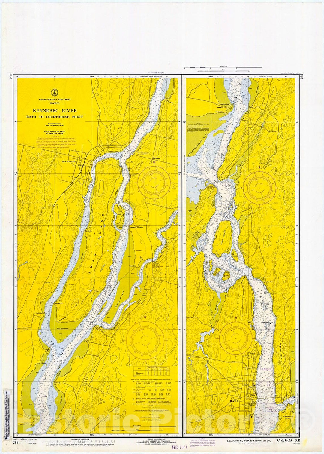 Historic Nautical Map - Kennebec R, Bath To Courthouse Pt, 1970 NOAA Chart - Vintage Wall Art