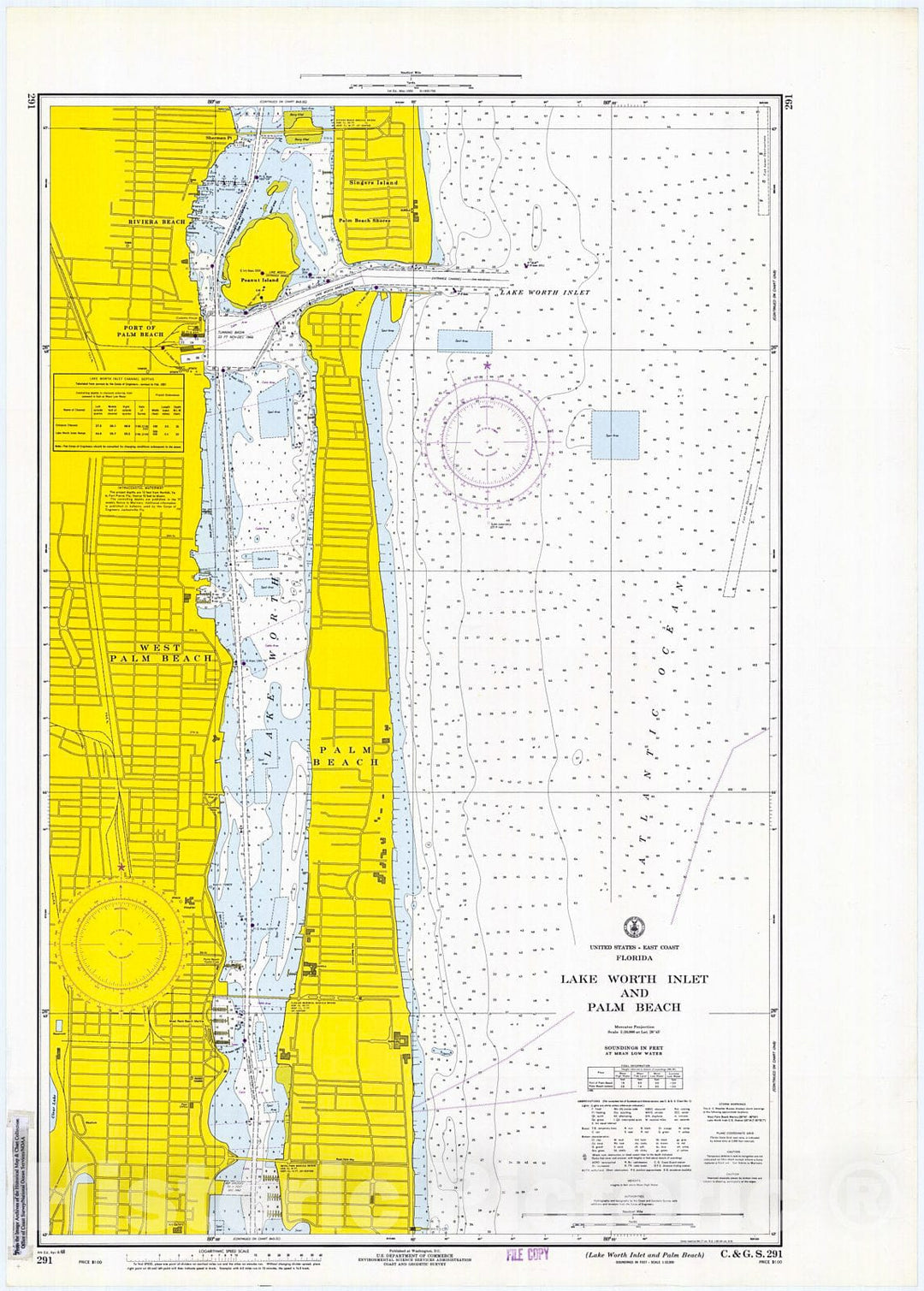 Historic Nautical Map - Lake Worth Inlet And Palm Beach, 1968 NOAA Chart - Vintage Wall Art