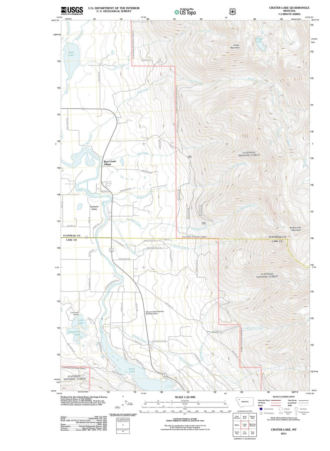 2011 Crater Lake, MT - Montana - USGS Topographic Map