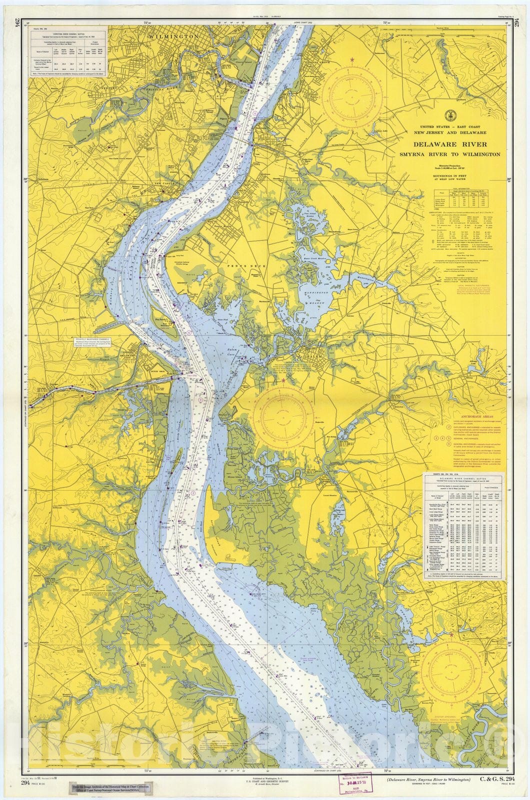 Historic Nautical Map - Delaware River, Smyna River To Wilmington, 1959 NOAA Chart - Vintage Wall Art